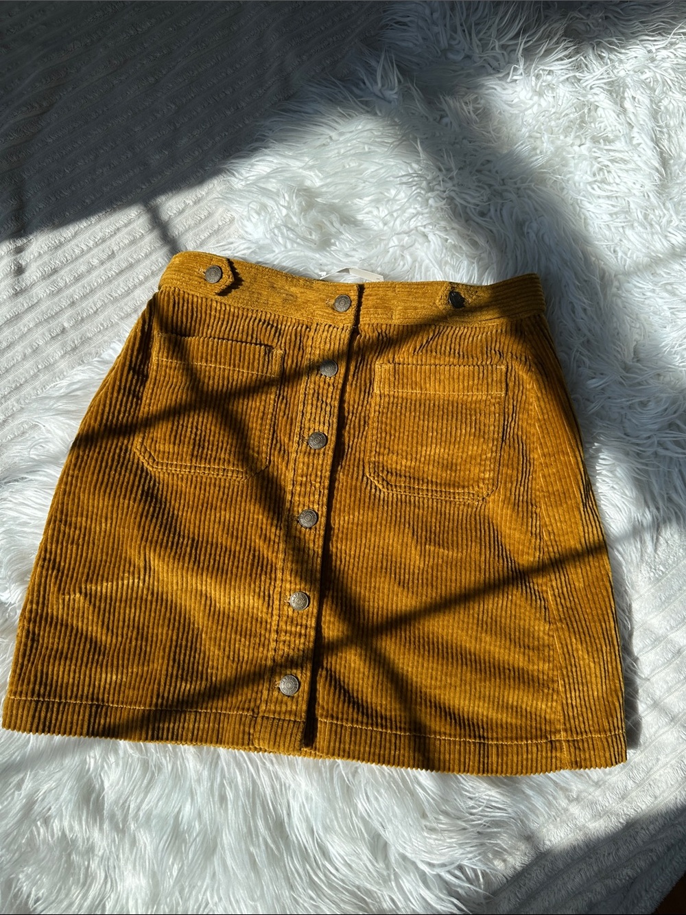 Madewell Mustard Corduroy Button-Front Mini Skirt